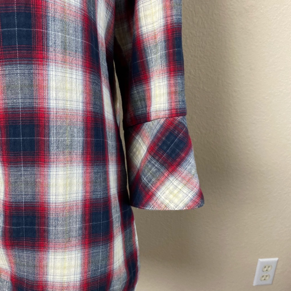 Boho Chic Plaid Button Down Shirt w/Back Buttons Size Small - Picture 4 of 11